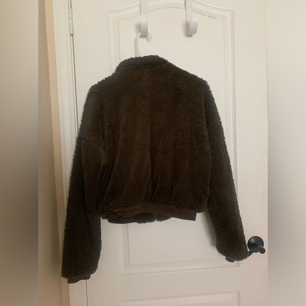 &merci Faux Fur Dark Olive Bomber Jacket - Picture 3 of 10